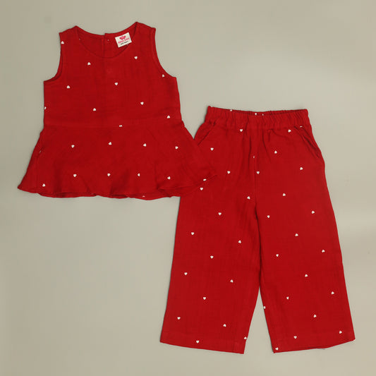 Maroon Pure Cotton Co-Ord Set for Girls | Sleeveless Top & Pant
