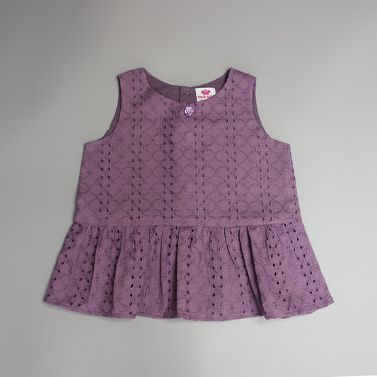 Lavender Hakoba Sleeveless Peplum Top Co-ord Set for Girls