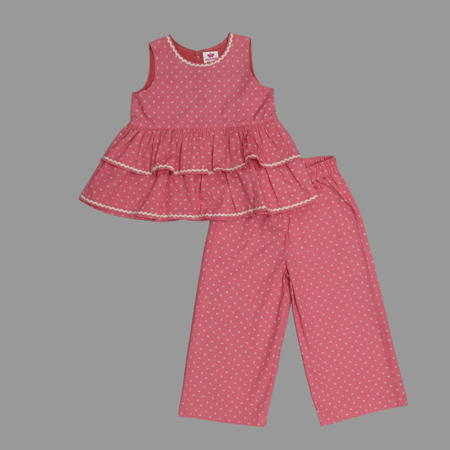SnukKids Girls dusty rose pink color sleeveless Cotton Co-Ord Set