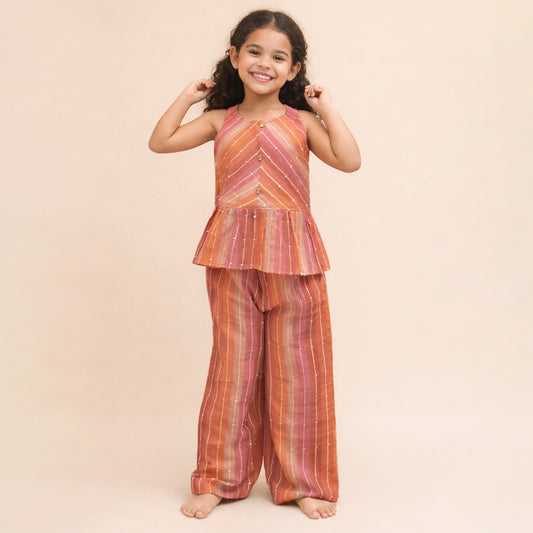 Dusty Rose (Peach Undertone) Striped Cotton Co-ord Set for Kids