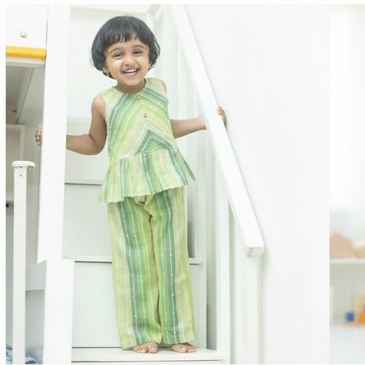 green and white striped coords. sleeveless, top and trouser