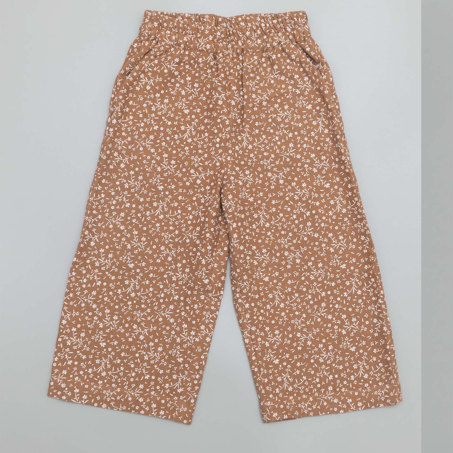 SnukKids Soft Brown Floral mul Cotton Co-Ord Set for Girls