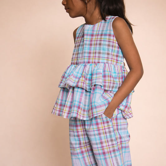 Colourful Checkered Peplum Top & Pant Co-ord Set