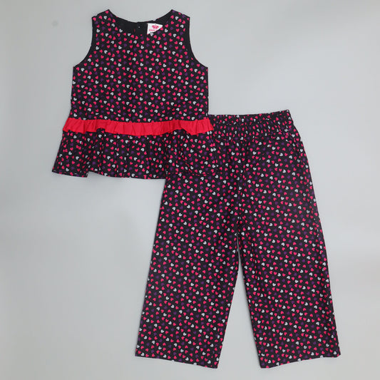 Children's outfit with top and pants. Black top and trouser set.